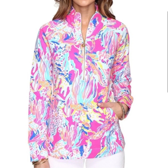Lilly Pulitzer Small Skipper Popover  Tiki Pink Sunken Treasure Pullover 1/2 Zip - Picture 2 of 15